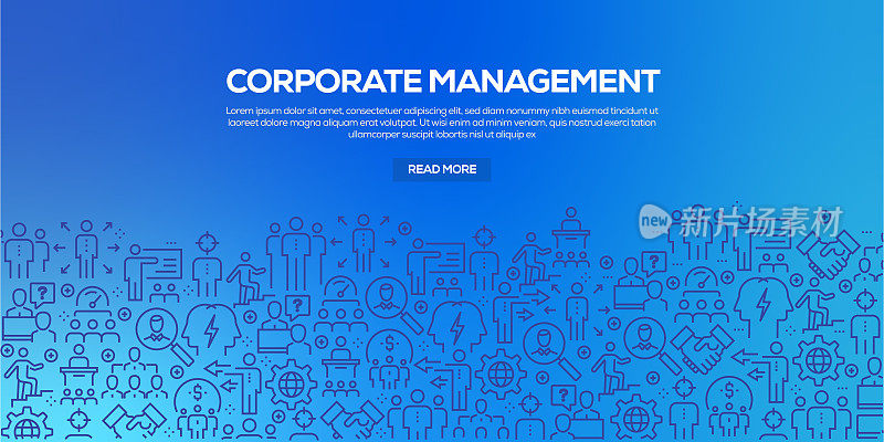 Vector set of design templates and elements for Corporate Management in trendy linear style - Seamless patterns with linear icons related to Corporate Management - Vector